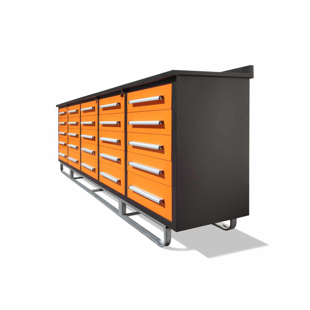 M&B | 10&rsquo; Workbench Cabinet with 25 Drawers - Container Holdings Pty Ltd